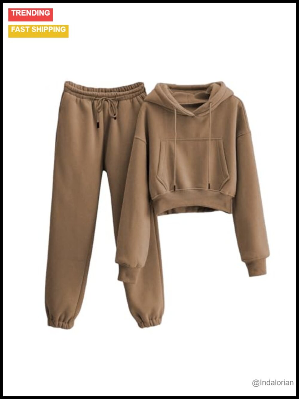 Women's Fleece 2 Piece Sweatsuit Set Crop Hoodie Jogger Lounge